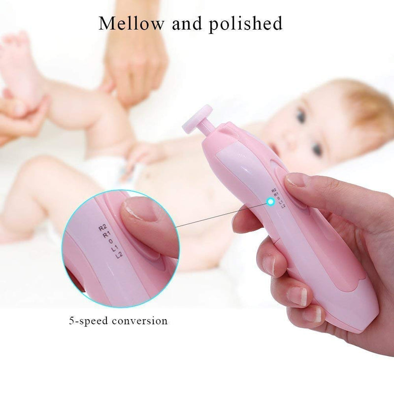 Qunlions life Glopole Baby Nail Trimmer File with Light - Safe Electric Nail Clippers Kit for Newborn Infant Toddler Kids Toes and Fingernails - Care, Polish and Trim - Battery Operated (AA), Pink - NewNest Australia