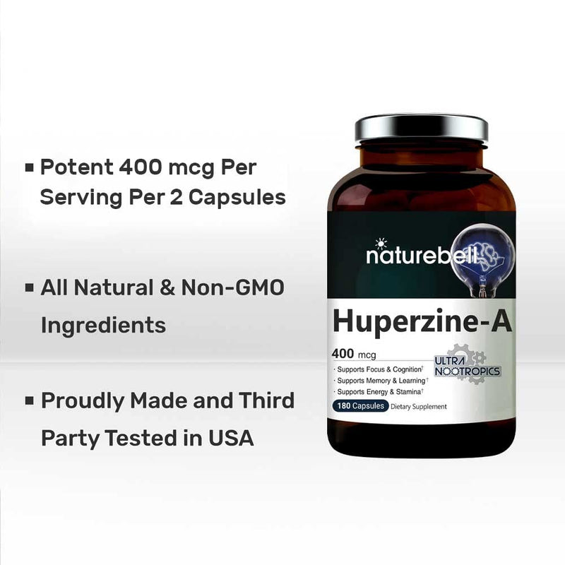 Huperzine A 400mcg Per Serving, 180 Capsules, (Huperzine A Supplement), Supports Focus, Cognition, Memory and Learning Ability, Premium Brain Health Supplement, No GMOs 180 Count (Pack of 1) - NewNest Australia