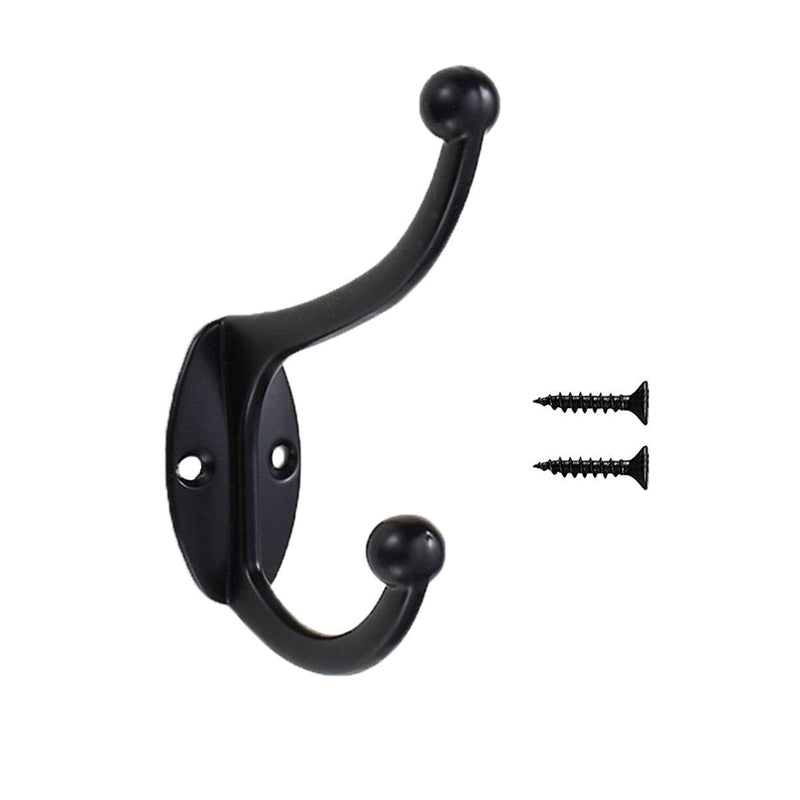 NewNest Australia - 10Pcs Black Coat Hooks Hardware Heavy Duty Hooks for Hanging Coats Double No Rust Hooks Wall Mounted with 40 Screws for Key, Towel, Bags, Cup, Hat 