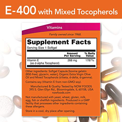 NOW Supplements, Vitamin E-400 IU Mixed Tocopherols, Antioxidant Protection*, 50 Softgels 50 Count (Pack of 1) - NewNest Australia