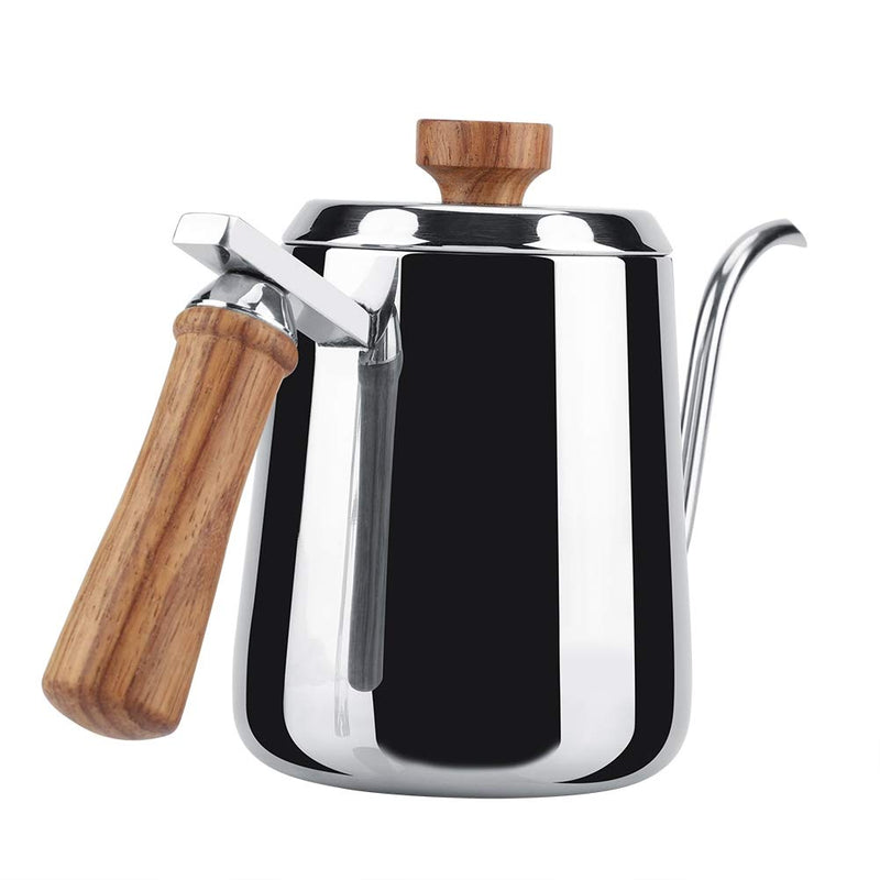 304 Stainless Steel Gooseneck Pour Over Coffee Kettle, 350/600ml Drip Coffee Pot with Long Gooseneck Spout, Wooden Lid and Wooden Handle (350ml) 350ml - NewNest Australia