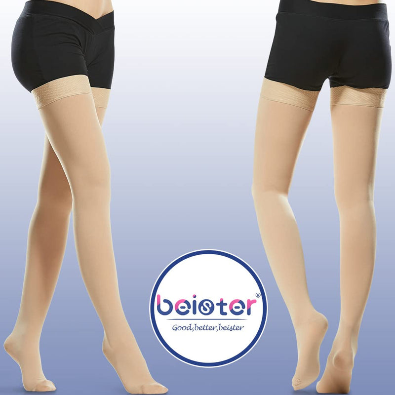 Beister Medical Closed Toe Thigh High Compression Stockings with Silicone Band for Women & Men, Firm 20-30 mmHg Graduated Support for Varicose Veins, Edema, Flight （1 Pair） Beige S - NewNest Australia