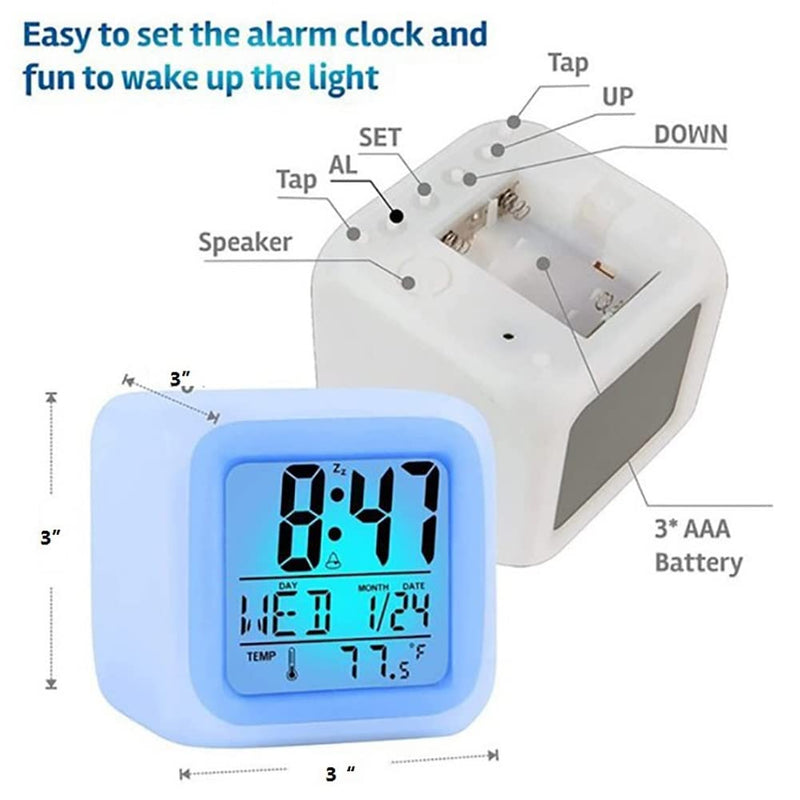 Digital Alarm Clock for Bedroom, 3 Inch Cubic Clock with Snooze, 7 Color Nightlight, Date Display, Temperature Detect, 12/24H, Battery Operated, Easy to Set, Digital Calendar Alarm Clock for Kids - NewNest Australia