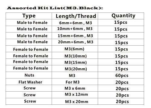 HVAZI 260pcs M3 Male Female Nylon Hex Spacer Standoff Screw Nut Assorted Kit (Black) 260PCS/M3(Black) - NewNest Australia