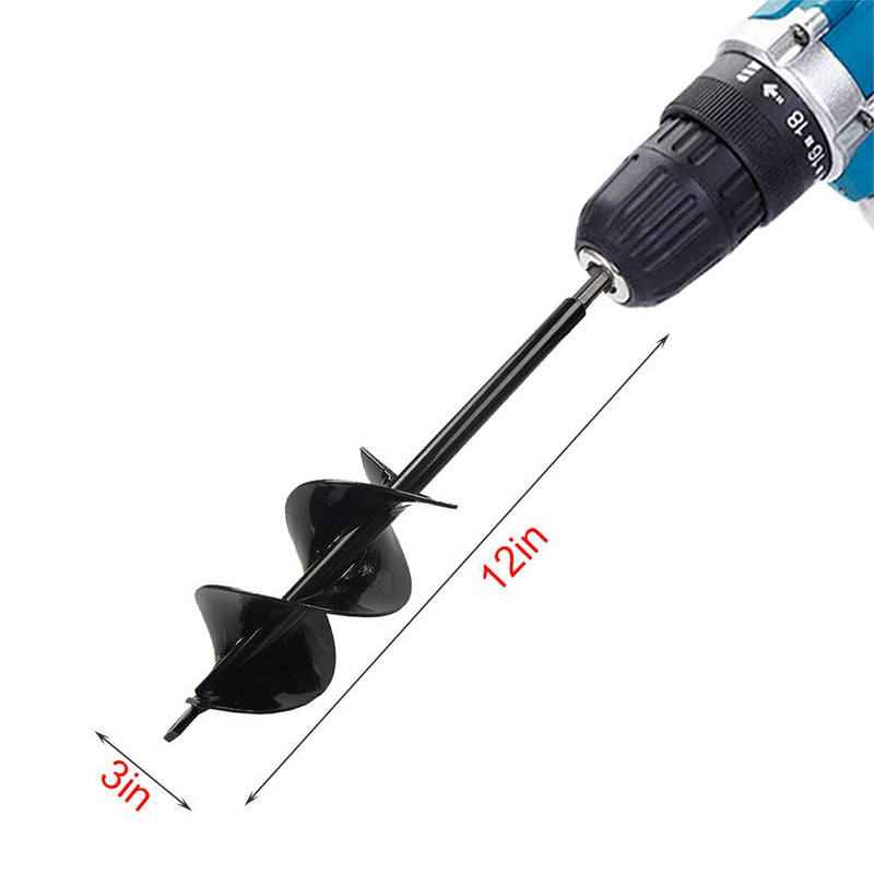 3”(D) x12”(L) Garden Auger Drill Bit for Planting Dual-Blade Solid Shaft Heavy Duty Auger Spiral Drill Bit for Planting Bulb Bedding Plants Plants Drill bit for 3/8” Hex Drive Drill 3"(D)x12"(L) Black - NewNest Australia