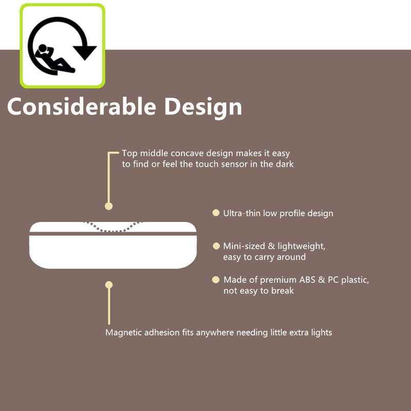 Mini Touch Light, RTSU Rechargeable Battery Operated Closet Lights Wardrobe Lights, Magnetic Stick-on Anywhere LED Night Light, Wireless Under Cabinet Lighting, Dimmable Tap Push Light Lamp (1 Pack) Ivory White-flat - NewNest Australia