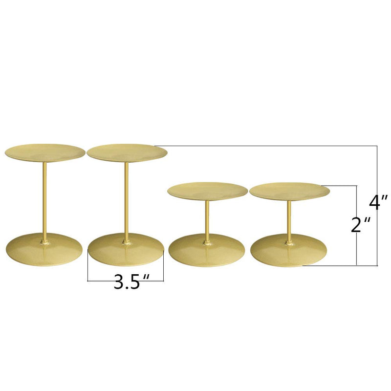 NewNest Australia - Jiyimi Candelabras Gold Candle Holders Set of 4 Round Plate for Tables Fireplace Floor Centerpieces Metal Iron Candlestick 