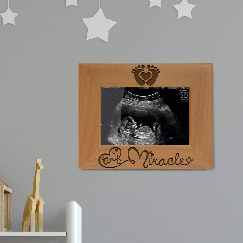 KATE POSH - Tiny Miracle Engraved Natural Wood Picture Frame, New Baby, New Dad & Mom, Parents Gifts, Ultrasound, Sonogram, Baby Gift, Pregnancy Gift, Baby Announcement Photo Frame - NewNest Australia