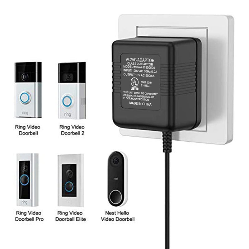 18V 500mA Video Doorbell Power Supply Adapter Compatible with Zmodo Doorbell/Nest Hello Doorbell Transformer(26FT Charging Cable) - NewNest Australia
