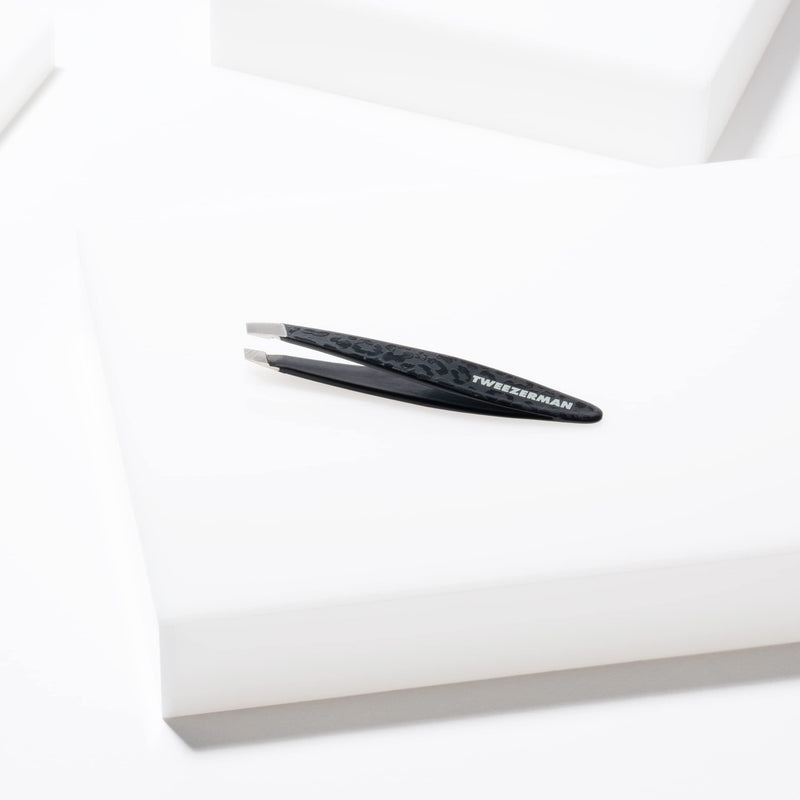 TWEEZERMAN tweezers mini version with hand-filed beveled tip for eyebrow plucking, Black Leopard - NewNest Australia