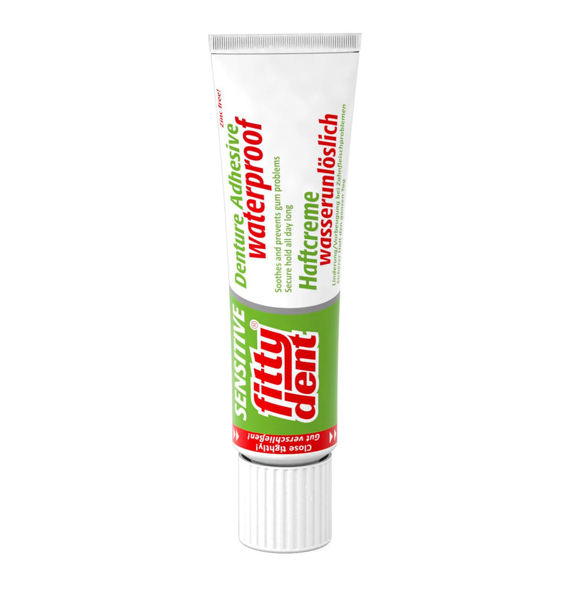 fittydent® sensitive adhesive cream 40g | Upper and lower jaw prostheses | Apply once a day | Only water-insoluble adhesive cream | For sensitive gums with aloe vera and myrrh 40 g (pack of 1) - NewNest Australia