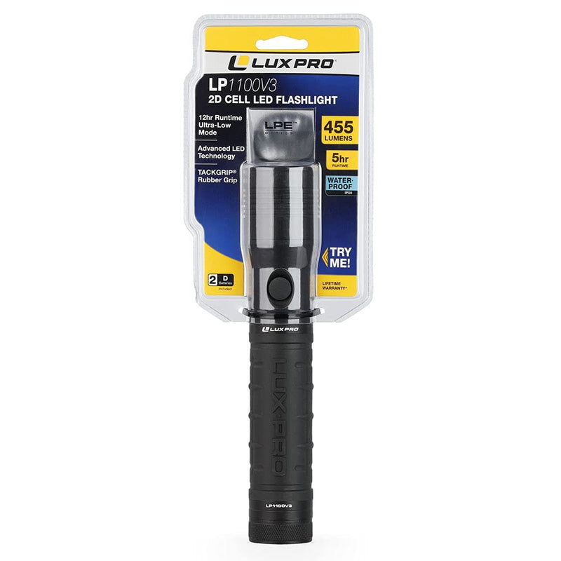 LUXPRO LP1100V3 2D Size High-output Handheld Flashlight, 455 Lumens, 2 D, Tackgrip, LPE Optics, Side Button - NewNest Australia