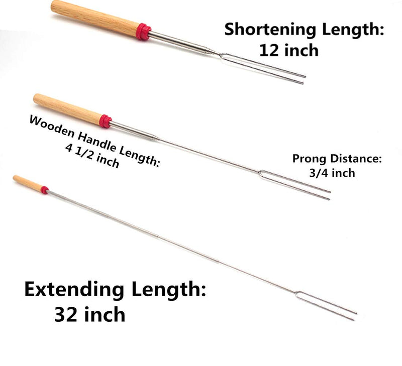 NewNest Australia - Marshmallow Roasting Sticks Wooden Handle Set of 12 Smores Skewers Telescoping Forks 32 inch with Portable Bag for Hot Dog Campfire Camping Stove BBQ Tools 12 Pack 