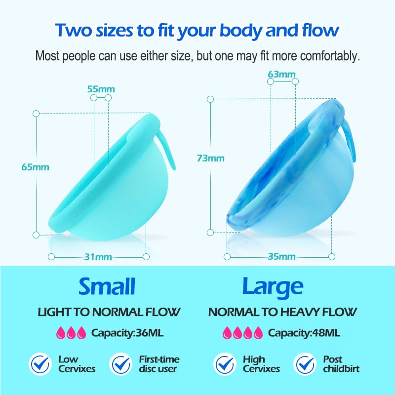 Mascoto® New Blue Generation Menstrual disc with Loop, Flat-fit Cup, Medical-Grade Silicone, Reusable, Petal Thin and Ultra Comfortable, Tampon and Pad Alternative (Set of Small and Large) - NewNest Australia