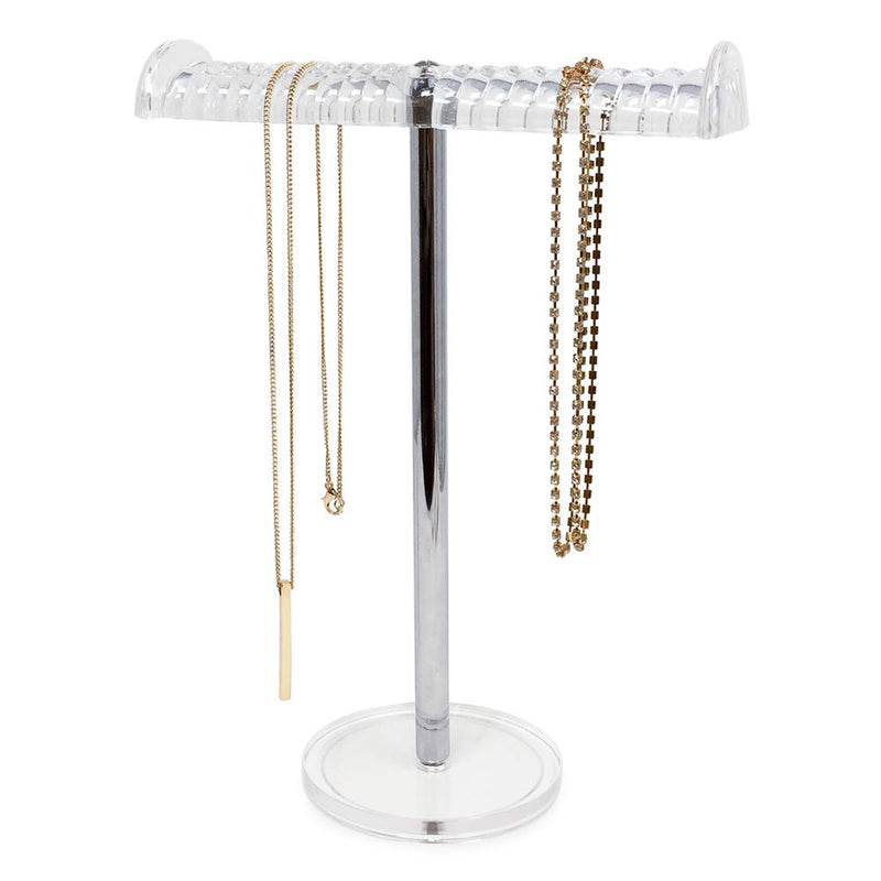 Isaac Jacobs Clear Acrylic Necklace & Bracelet Holder (8” inch T-Bar)– Hanging Chain and Bangles Organizer Sleek & Sturdy Stand for Jewelry – Storage Solution- Bedroom- Bathroom – Countertop 8-Inch Wide Bar - NewNest Australia