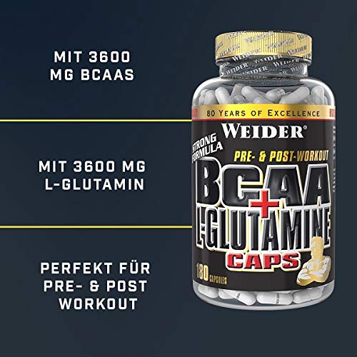 Weider Bcaa Capsules With Glutamine, High-Dose Amino Acid Capsules, Amino Complex For Fitness, Bodybuilding And Strength Training, Essential Amino Acids For Building Muscle, 180 Capsules - NewNest Australia