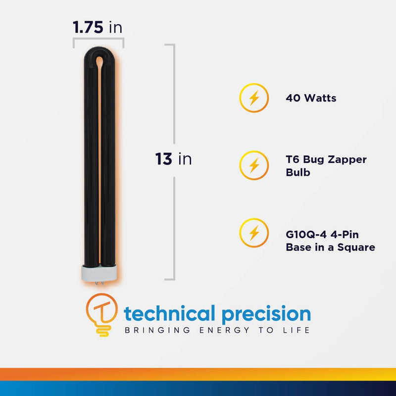 40 Watt UV Replacement Bulb for Black Flag Black Light BB-40BLK by Technical Precision - T6 Black Flag Bug Zapper Bulb Replacement with G10q-4 Square 4 Pin Base - 7500 Hours - 2 Pack - NewNest Australia