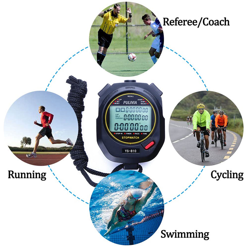 PULIVIA Sports Stopwatch Timer Lap Split Digital Stopwatch with Clock Calendar Alarm, Large Screen Shockproof Stopwatch for Coaches Swimming Running Sports Training 10 laps/splits Black - NewNest Australia