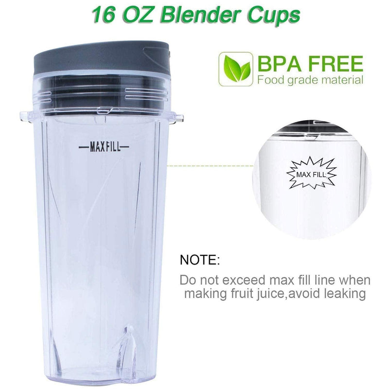 16oz Blender Cup Set Compatible with Ninja Replacement Parts Single Serve Cup with Lid and Seal Lid Compatible with Nutri Ninja Series BL770 BL780 BL660 BL740 BL810 Blenders - NewNest Australia