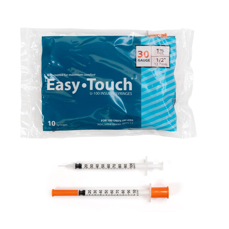 EasyTouch U-100 Insulin Syringe with Needle, 30G 1cc 1/2-Inch (12.7mm), Box of 100 - NewNest Australia