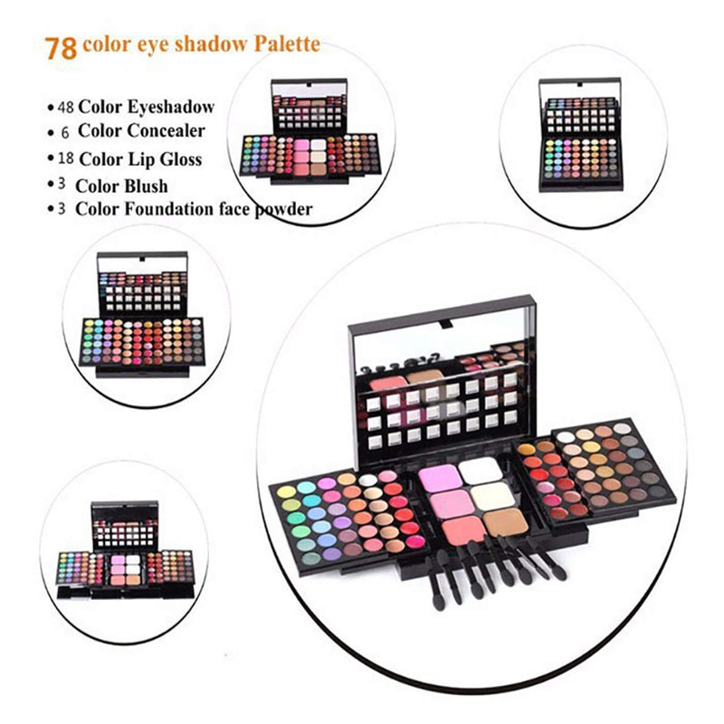 BrilliantDay 78 Colours Professional Cosmetic Make up Palette Set Kit Combination with Eyeshadows Lip Gloss Blusher Concealer Highlight powder - NewNest Australia