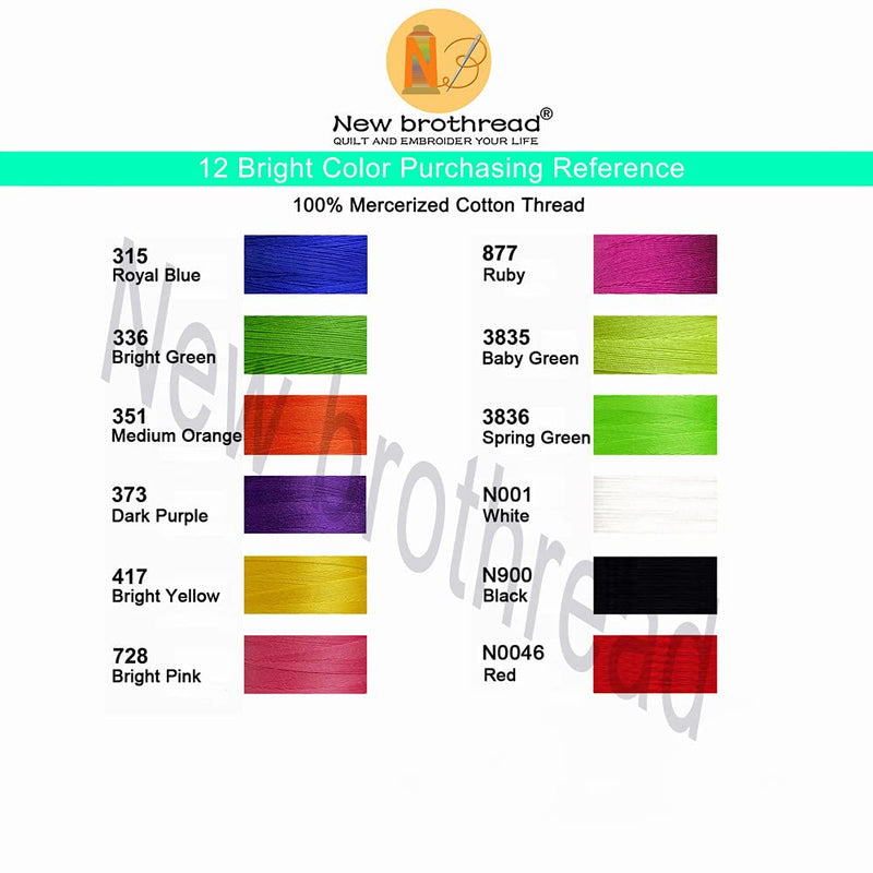 New brothread - 15 Options - Multi-Purpose 100% Mercerized Cotton Threads 30WT(50S/3) 600M Each Spool for Quilting, Sewing and Embroidery -12 Bright Colors 12 Bright Colors - NewNest Australia