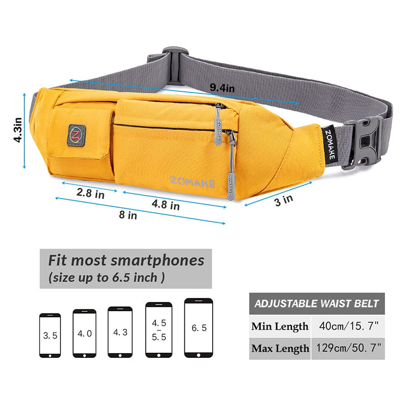 ZOMAKE Fanny Pack for Men Women, Slim Belt Bag Water Resistant Small Waist Bag Pack with 4 Pockets for Running Cycling Workout Fit All Phones York yellow - NewNest Australia