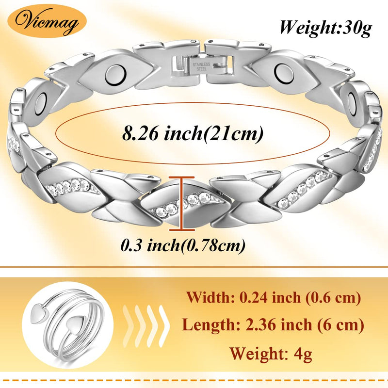 Vicmag Magnetic Bracelets for Women, Titanium Steel Brazaletes Ultra Strength Magnetic Gift Box with Removal Tool (Crystal Design for Ladies) (Platinum) Platinum - NewNest Australia