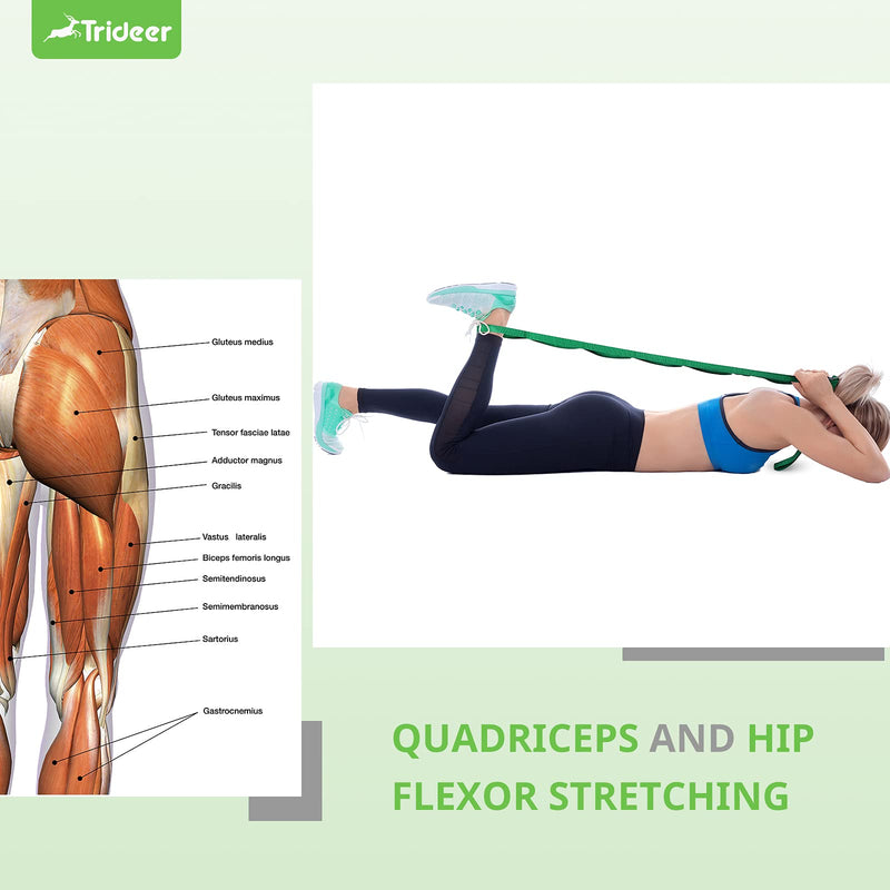 Trideer Stretching Strap Yoga Strap for Physical Therapy, 10 Loops Yoga Straps for Stretching, Non-Elastic Stretch Strap for Pilates, Exercise, Dance, Stretch Band with Workout Guide for Women & Men Green - NewNest Australia
