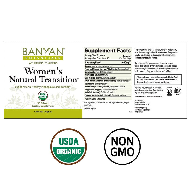 Banyan Botanicals Women's Natural Transition - USDA Organic, 90 Tablets - Cooling & Soothing - Herbal Hotflash Relief for Menopause* - NewNest Australia