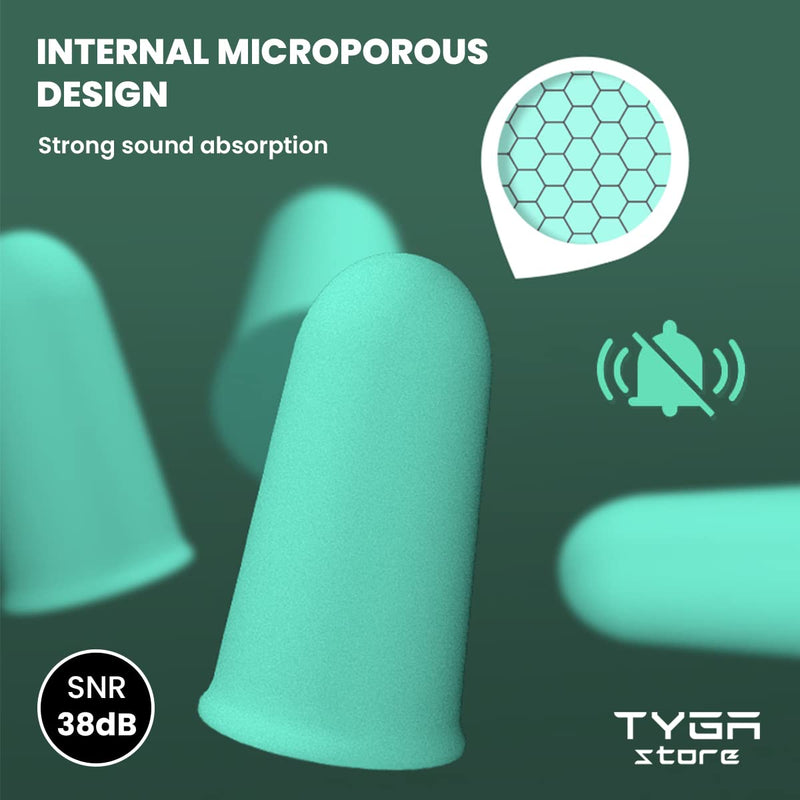 TYGA Soft Foam Earplugs, 60 Pairs, 38dB SNR, Highest Noise Cancelling for Sleeping, One Size for Snoring, Studying, Travel, Motorcycle, Loud Noise Etc - Mint Green - NewNest Australia