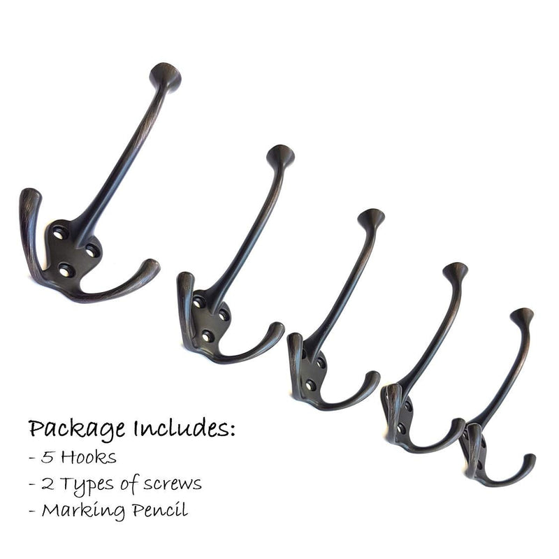 NewNest Australia - Ambipolar TriLeg Hook, Heavy Duty Big Triple Leg/Double Coat Hooks Base. Entryway Coat Hooks, Scarf and Jacket Hangers.Perfect Bath Towel Heavy Hooks (5 Pack, Oil Rubbed Bronze) 