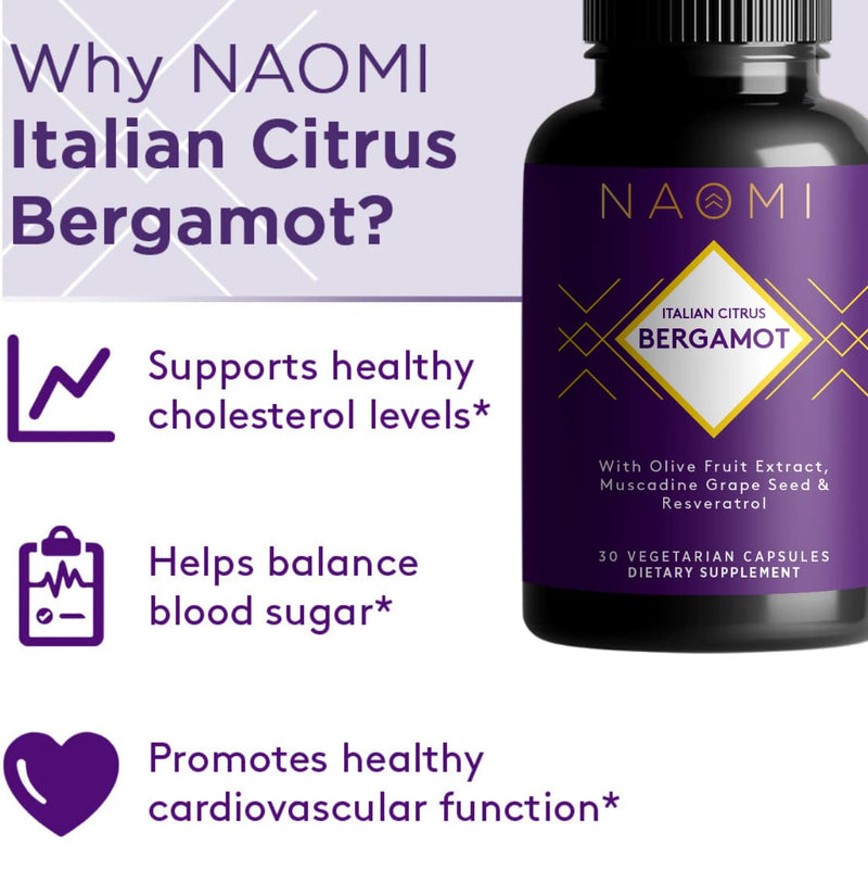 NAOMI Italian Citrus Bergamot 500mg, Supplement for Cholesterol & Cardiovascular Health, Antioxidant & Healthy Inflammatory Response, 30 Veggie Capsules - NewNest Australia