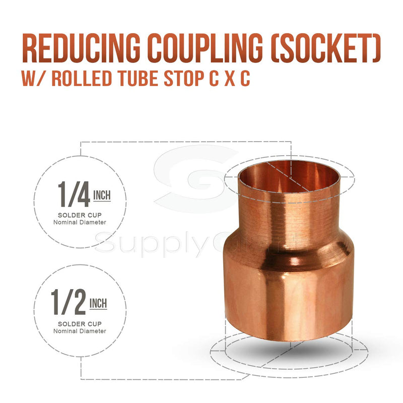 Supply Giant DDSD0121-5 Reducing Copper Coupling Fittings With Sweat Ends And Rolled Tube, 1/2 X 1/4 Inch - NewNest Australia