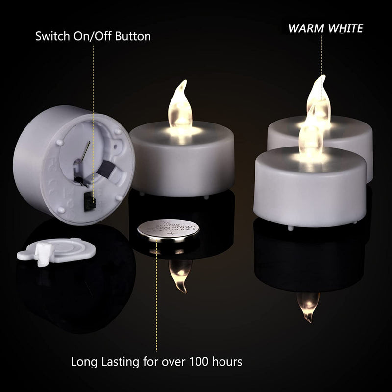 Battery Operated Tea Lights Candles: 24 Pack Realistic and Bright Flickering Holiday Gift Flameless Candles LED Electric Tea Candles for Seasonal & Festival Party Home Decoration (Warm White) 24 Pack Warm White - NewNest Australia