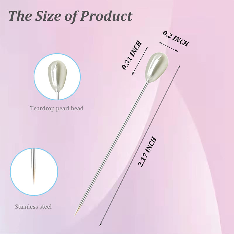 Corsage Pins, Teardrop Pearl Sewing Pins, Long 2inch Straight Sewing Wedding Bouquet Pins for Wedding, Jewelry DIY Decoration, Quilting and Craft (100Pcs, Pearl White) 100pcs, Pearl White - NewNest Australia