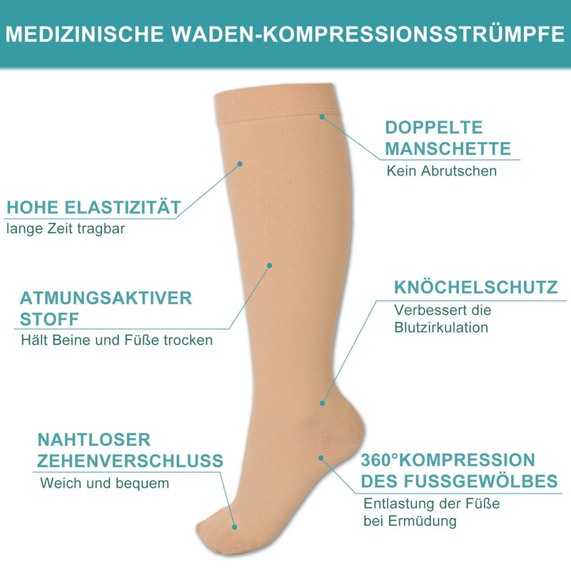 Evolyline Medical compression stockings for women and men, 20-30 mmHg, calf closed toe area, support stockings, compression socks, thrombosis stockings, graduated support for varicose veins edema, beige XL - NewNest Australia