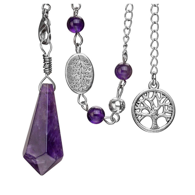 CrystalTears Natural Amethyst Crystal Pendulum Hexagonal Healing Crystal Point Tree of Life Dowsing Pendulum for Divination Scrying Chakra Reiki Healing Meditation Balancing - NewNest Australia
