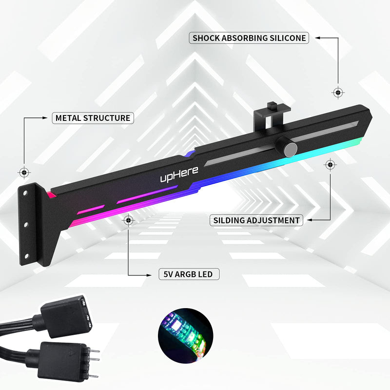 upHere,upHere RGB LED Graphics Card GPU Brace Support Video Card Tendon Holder / Holster Holder, GPU Holder, Single Plug-in Cards, G276ARGB - NewNest Australia