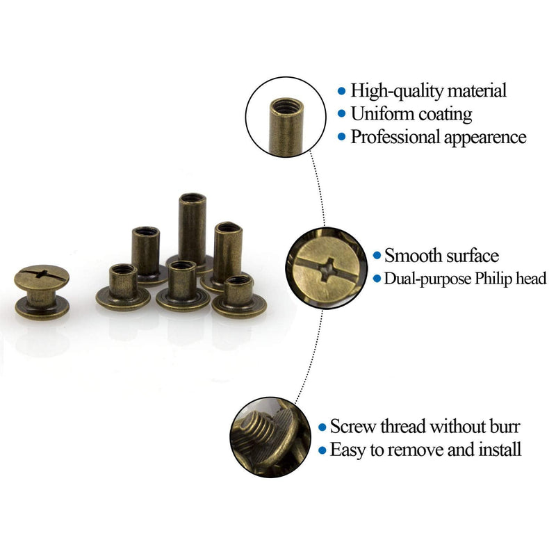 90 Sets Chicago Screws Assorted Kit 6 Sizes Bronze Leather Rivets 3/16(5mm) Screw Rivets Phillip Head Book Binding Posts Nail Rivet Chicago Bolts for DIY Leather Craft Bookbinding (5 x 4,5,6,8,10,12) Bronze 5x4,5,6,8,10,12 - NewNest Australia