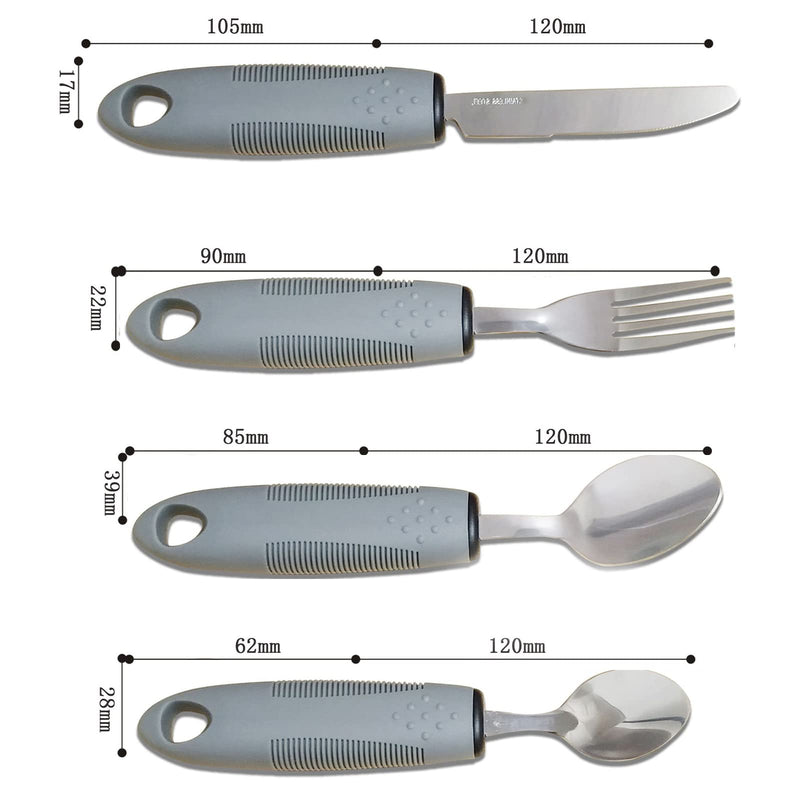 Ksvaye 4 Piece Parkinson Cutlery With Thick Handle Adaptive Utensils Easy Grip Cutlery Set Fork Teaspoon Tablespoon Knife For Disabled People Parkinson'S Patients Elderly Arthritis (Grey) - NewNest Australia