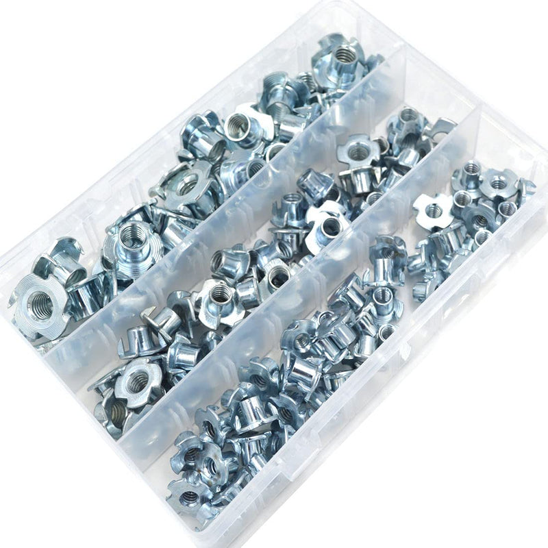 T Nuts 1/4"-20,5/16"-18, 3/8"-16,Hincell 120pcs Zinc Plated Steel T-Nut 4 Pronged Tee Blind Nuts Assortment Kit for Wood, Rock Climbing Holds, Cabinetry, Furniture,etc. - NewNest Australia