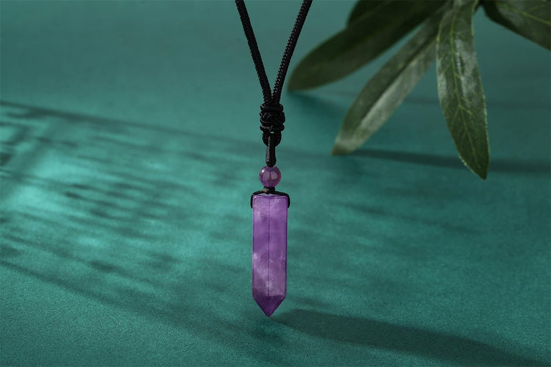 XIANNVXI Healing Crystal Necklace for Men Women Crystal Pendant Hexagonal Point Pendant Necklace Natural Gemstone Adjustable Rope Reiki Jewellery Necklace A - Amethyst - NewNest Australia