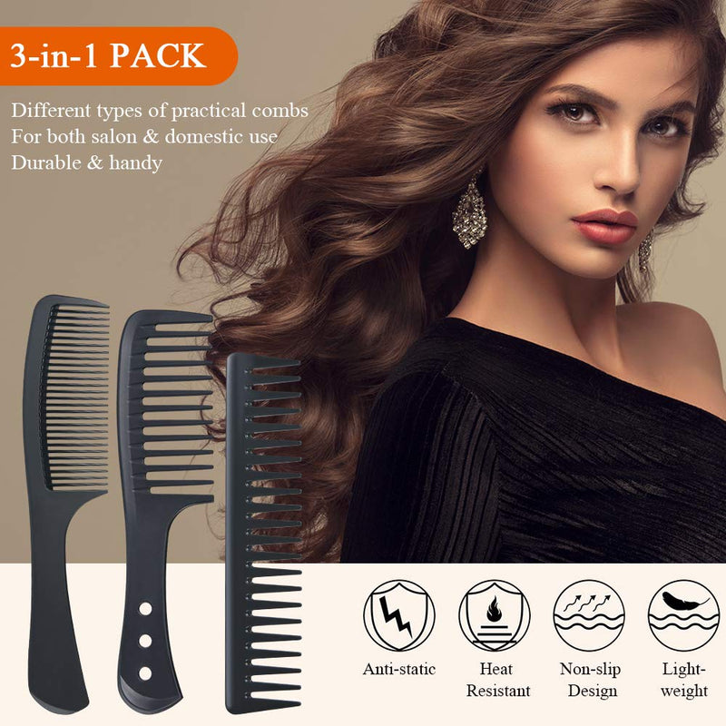 URAQT Hairdressing Combs Set, 3 Pack Wide Tooth Combs, Heat Resistant Anti-static Carbon Hair Brush Hair Comb for Long, Wet or Curly Hair Detangling Wide Tooth Comb Set - NewNest Australia
