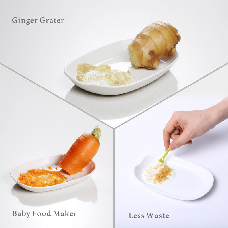 KITCHENDAO 3-in-1 Ceramic Ginger Grater Spoon Rest Herb Stripper 11x16.5cm with Mini Brush, Porcelain Grater Plate for Ginger, Garlic, Onion and More, Easy to Clean and Storage - NewNest Australia