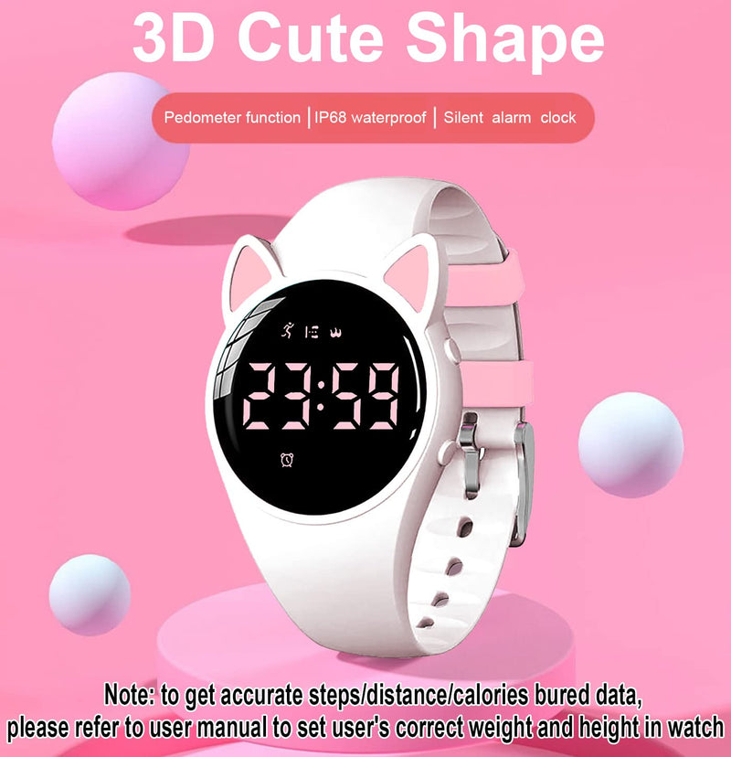 HUYVMAY Fitness Tracker Pedometer Watch for Boys Girls Women, No App No Phone, USB Charge 1 Hour for 20 Days Use, IP68 Waterproof Fitness Watch with Alarm Clock Step Tracker Distance Calorie Counter White + Pink - NewNest Australia