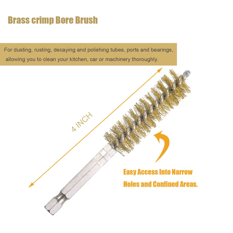 WENORA 10 Piece Bore Brush Set- Stainless Steel Bore Brushes with 1/4" Hex Shank Twisted Wire Bore Brushes with Different Bristle Lengths for Tubes Ports Bearings Cleaning, 4 Inch in Length Brass coating - NewNest Australia