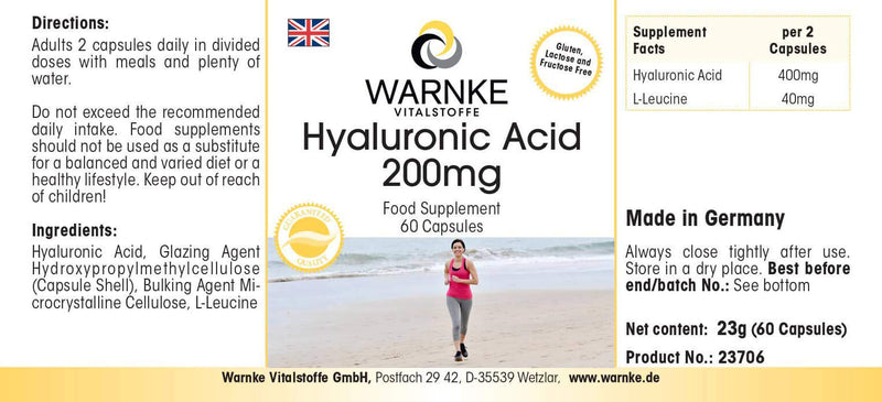 Hyaluronic acid 200mg - high dose - vegan - 60 capsules | Warnke vital substances - NewNest Australia