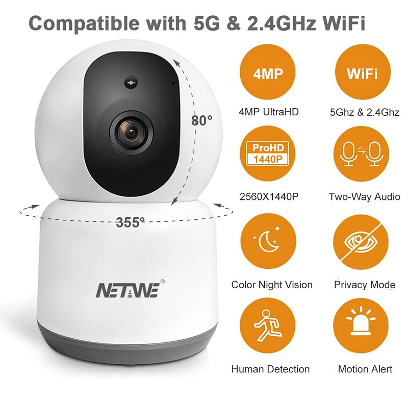 [2021 New] 4MP Security Camera Wifi IP Camera Dual Band 5Ghz/2.4Ghz Indoor Home Wireless Camera for Dog Pet Baby Nanny Monitor Camera Cam Night Vision Tow Way Audio Motion Human Detection SD Recording - NewNest Australia