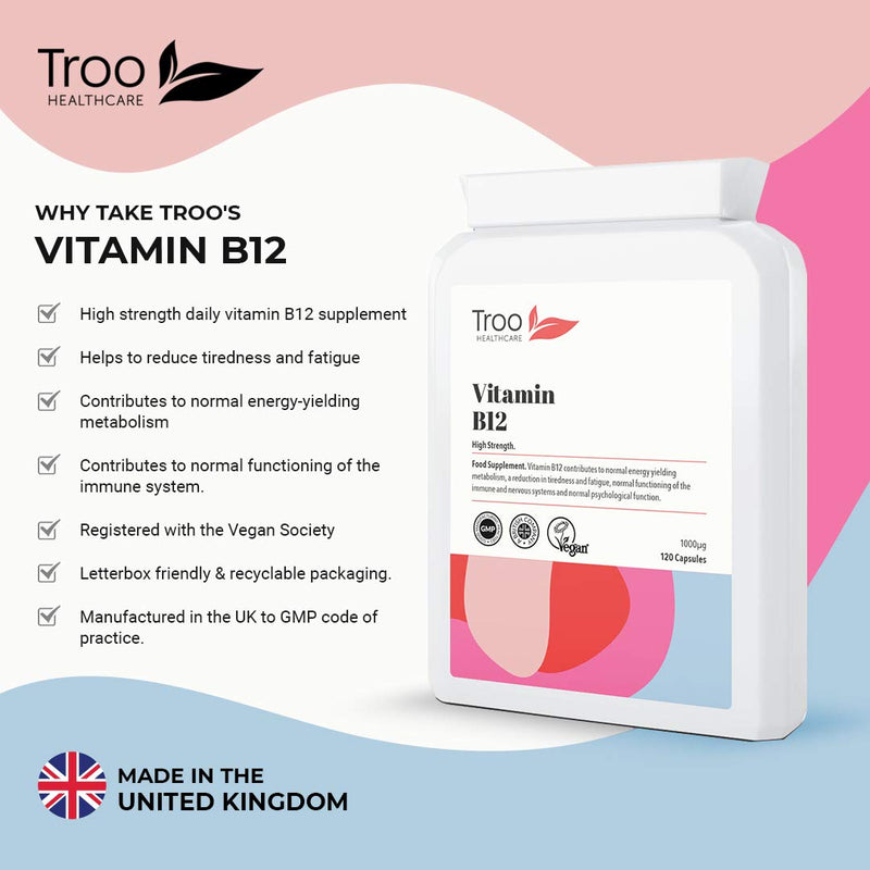 Vitamin B12 Methylcobalamin Supplement 1 mg - 120 Easy Swallow Daily Capsules - High Strength 1000 mcg per Capsule – Energy and Nervous System Support - UK Manufactured to GMP Standards - NewNest Australia
